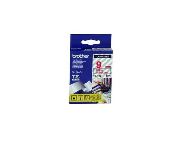 BROTHER TAPE -TZ-9MM RED ON CLEAR